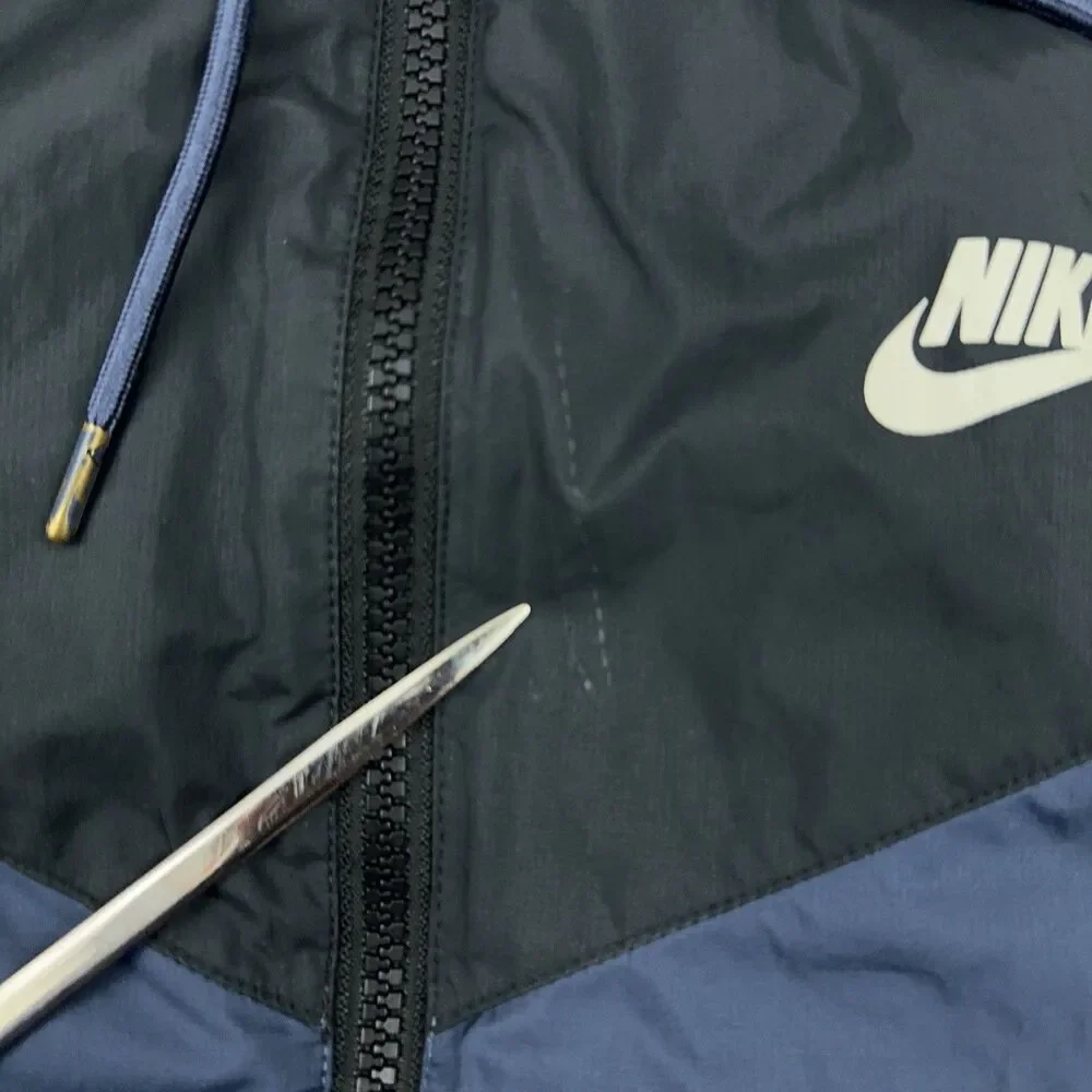 Nike Windrunner Jacket Mens M Black Blue Colorblock Full Zip Hooded Windbreaker